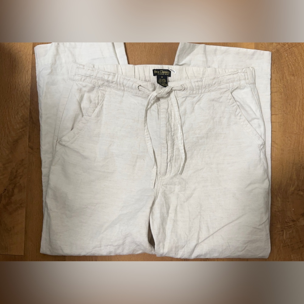 Low rise linen pants with drawstring